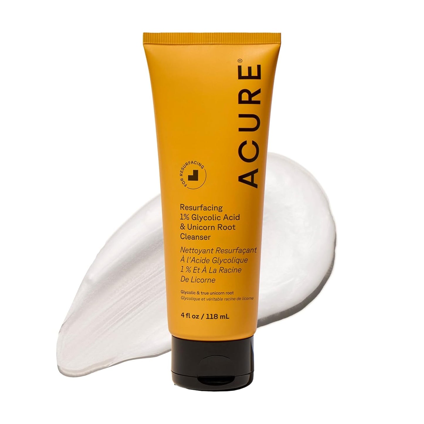 Acure Resurfacing Glycolic Acid Cleanser - Exfoliating Face Wash for Brightening & Anti-Aging | Vegan, 4 fl oz