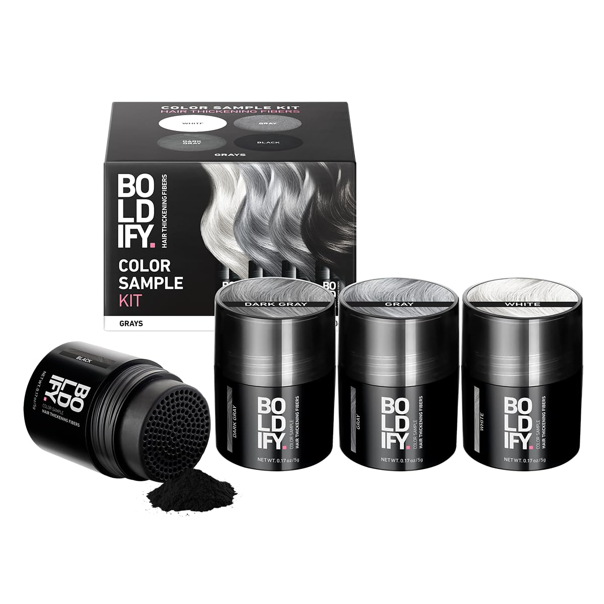 BOLDIFY Hair Fibers Sample Kit - Fill In Thinning and Fine Hair for an Instantly Fuller, Thicker Look (Grays)