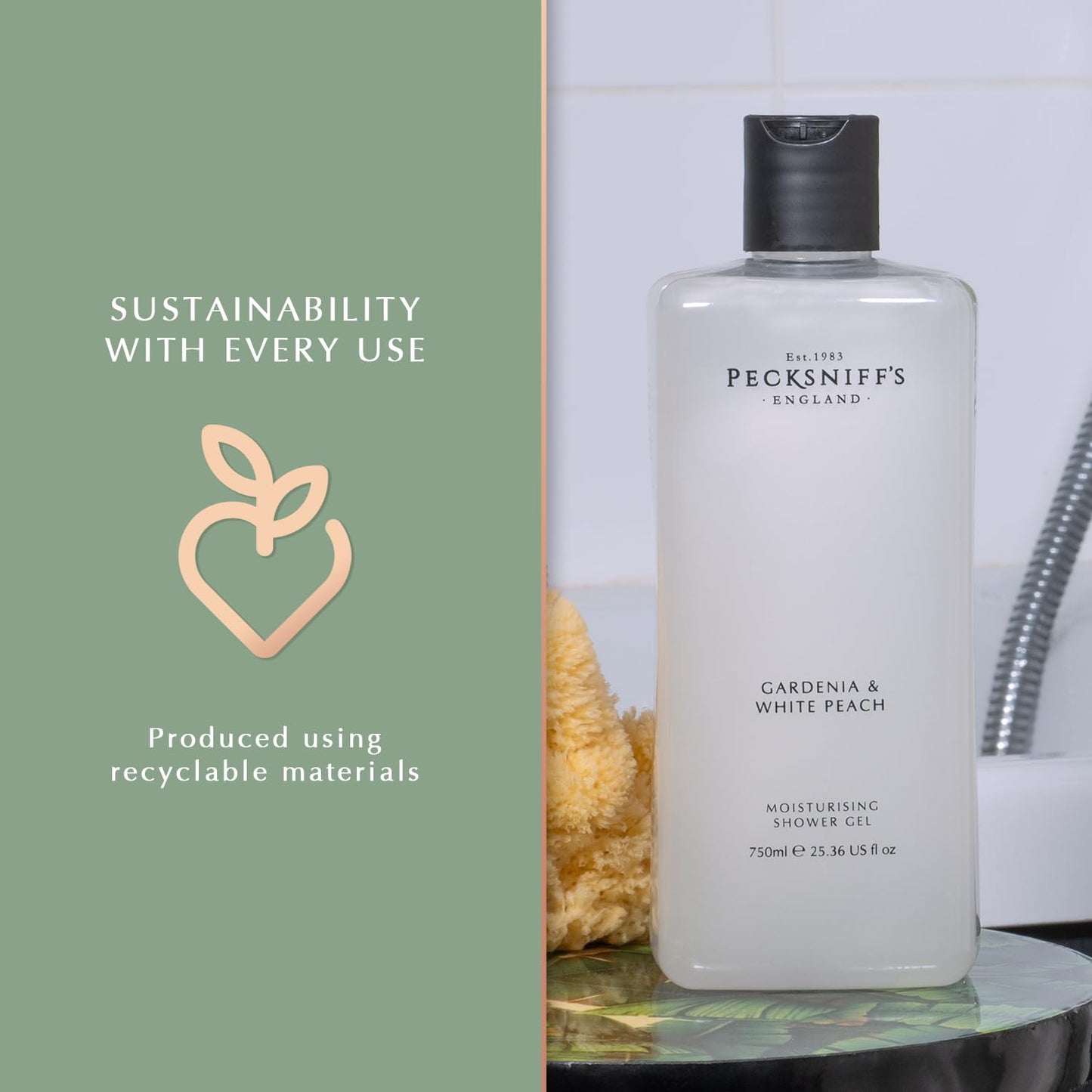 Pecksniff's Gardenia & White Peach Moisturizing Shower Gel | 750ml / 25.36 Fl Oz