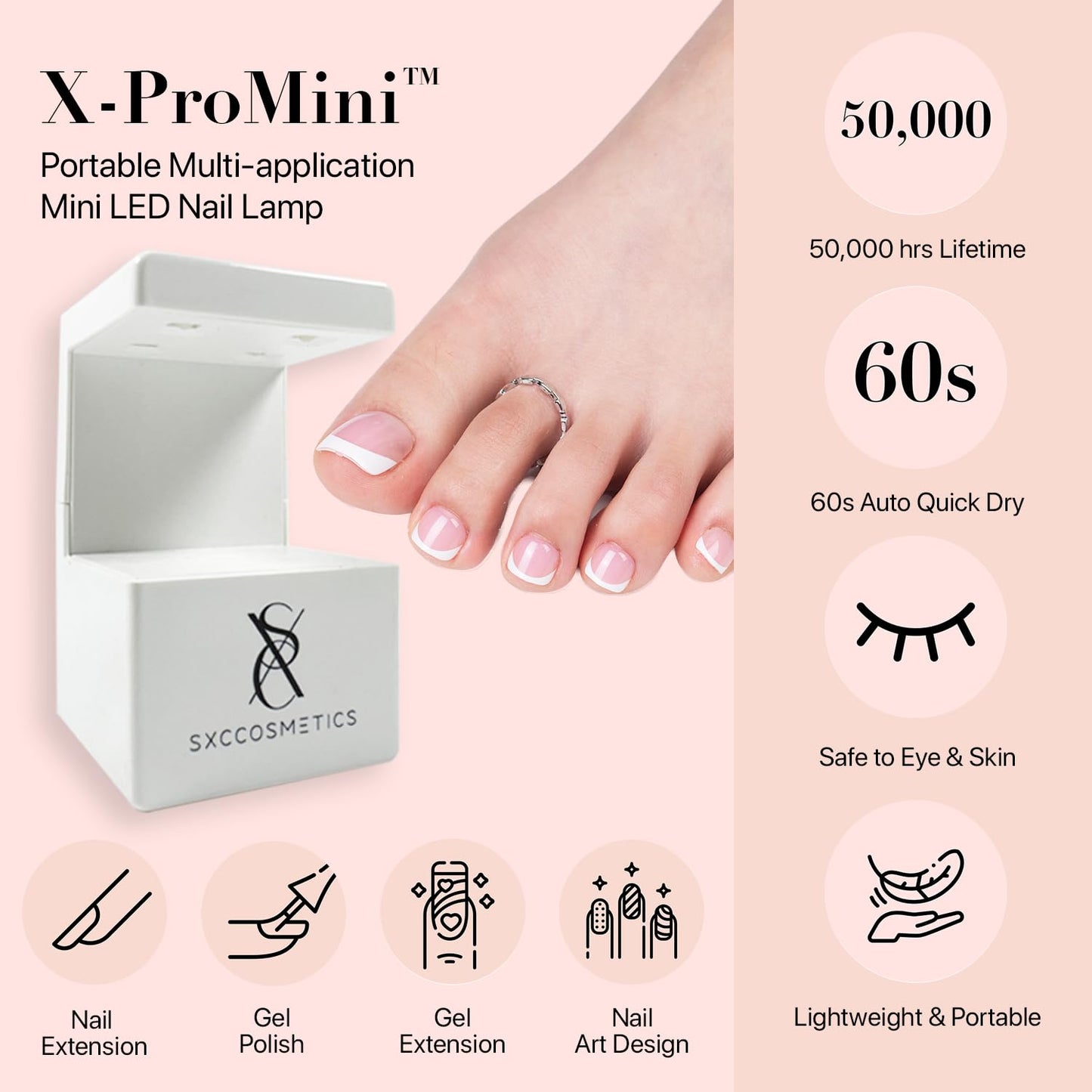 SXC Cosmetics X-Pro Tips French Tip Press On Toenails for Women, Acrylic Soft Gel System (Short French Skintone, Short)