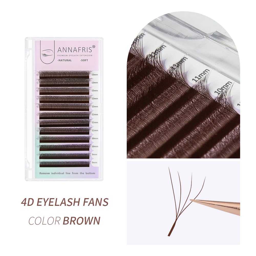 ANNAFRIS 4D Brown Premade Fan W Shape Eyelash Extensions 0.07 C Curl 8-15mm Mix Volume Self Fanning False Lashes Makeup Supplies Professional Use Lash Extension(0.07 C, 8-15mm Mix)