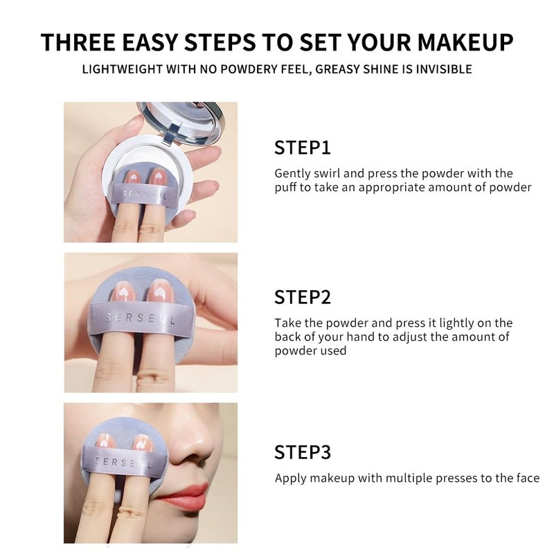 SERSEUL Translucent Setting Powder Clean Matte Pressed Powder Oil Control Face Finishing Pressed Powder with Soft Focus Effects Long Lasting Face Powder