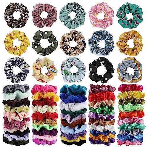 Cehomi 65 Pcs Velvet Hair Scrunchies Hair Bands for Women or Girls,Elastic Soft Ponytail Holder Hair Ties for Birthday, Party, Thanksgiving, Christmas