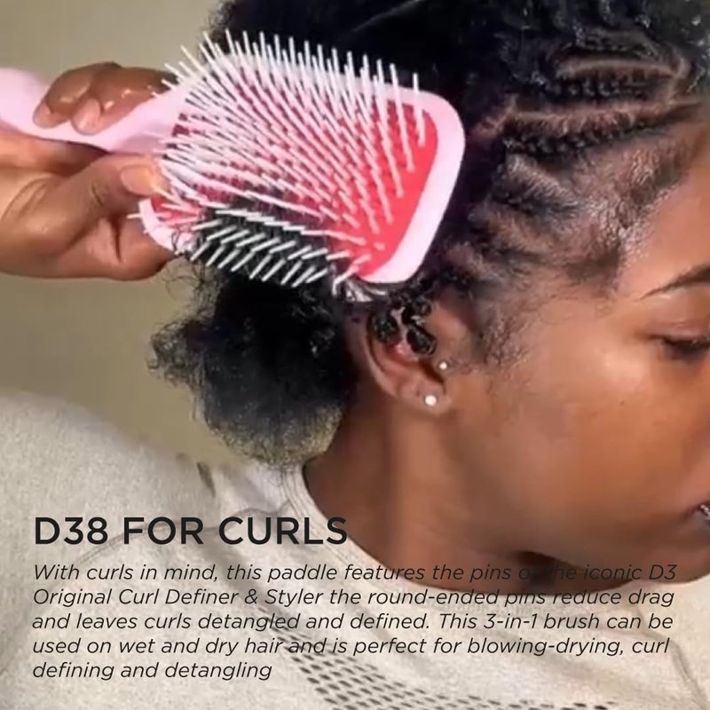 Denman D38 Paddle Hairbrush Pink crush -Air cushioned pad for Detangling, Blow drying, Smoothing, Styling brush - Hair brush For All Hair types - Women and Men