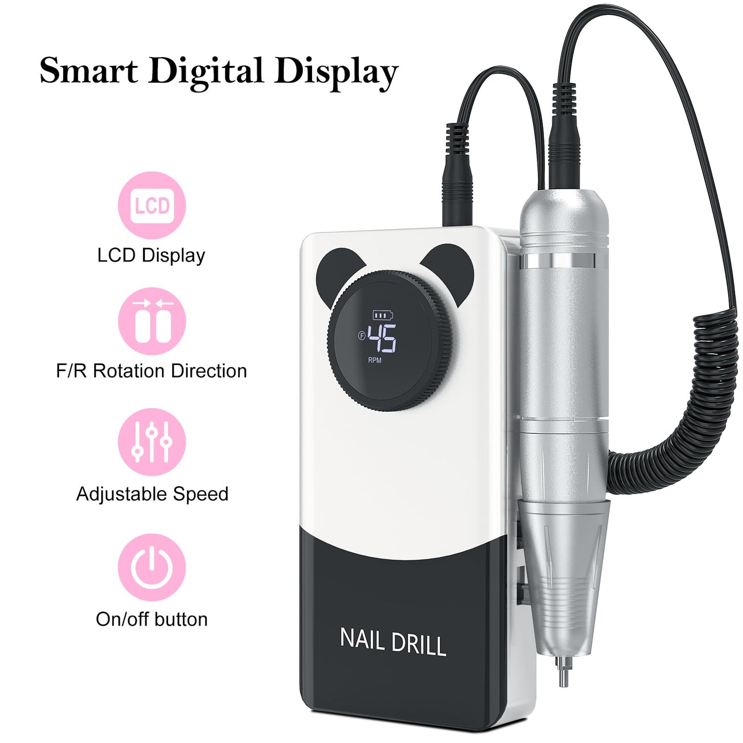 Electric Nail Drill Professional: 45000RPM Rechargeable Nail File with Bits & Base for Acrylic Gel Nails, Professional Nail Drill Manicure Pedicure Polishing Shape Tools for Home Salon