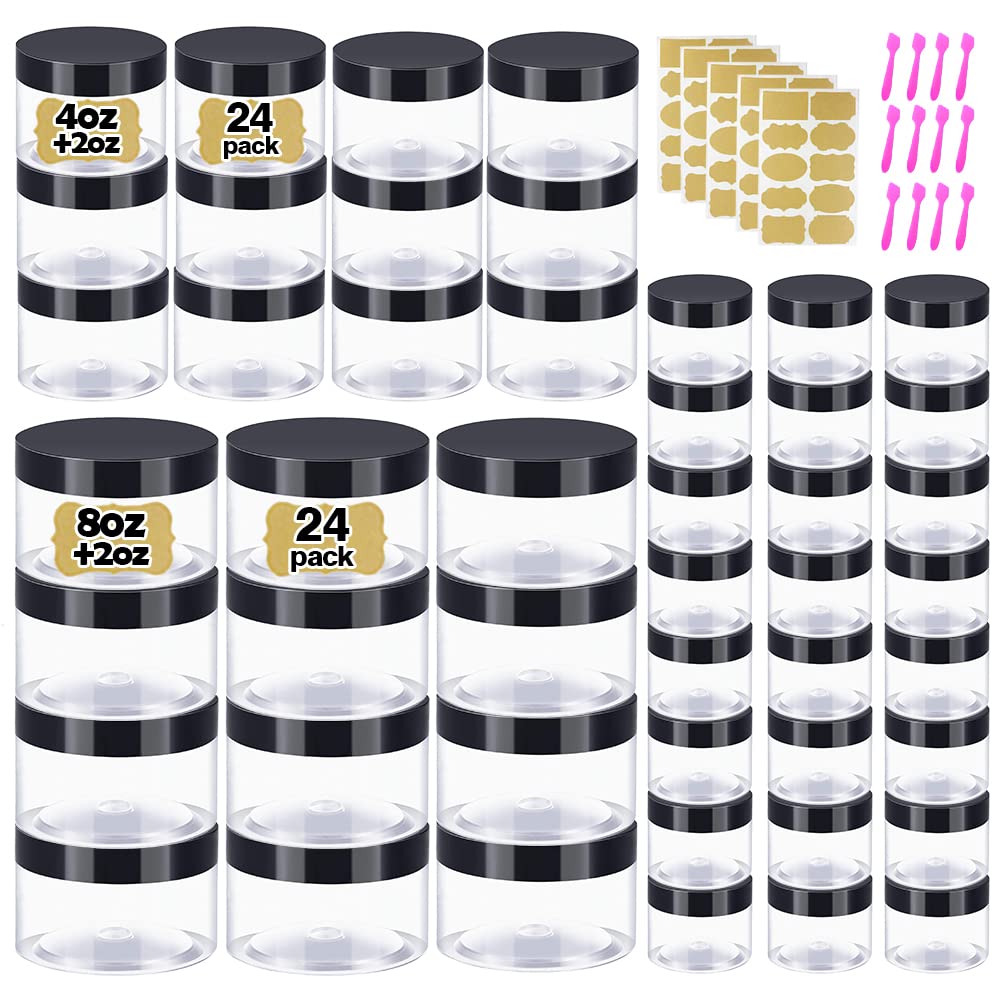 4 oz & 8oz Plastic Containers with Lids + 2oz Small Plastic Containers with Lids (Set of 48) Plastic Jars with Lids Cosmetic Jar