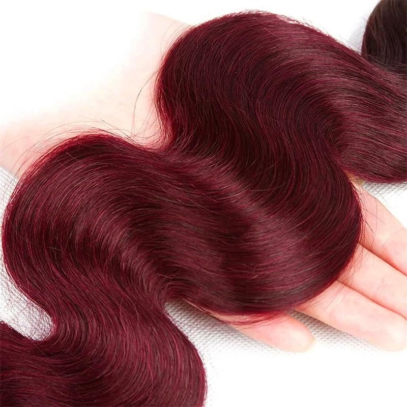 GLSMOSNW Burgundy Human Hair Bundles 10 12 14 Inch Wine Red Bundle Unprocessed Brazilian Virgin Human Hair Extensions 99j Body Wave Bundles For Women