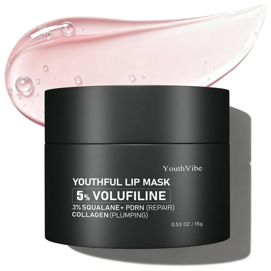 YouthVibe Lip Mask Overnight Moisturizing - Nourish & Hydrate, Antioxidants, 5% Volufiline, Vitamin E, Shea Butter, PDRN & Collagen Sleeping Lip Treatment for Dry, Chapped Lips