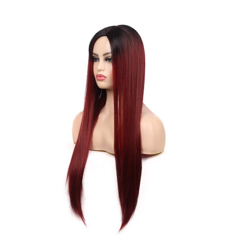 Ombre Wine Red Wigs for Women - Long Straight Heat-Resistant Fiber | Perfect for Parties & Cosplay