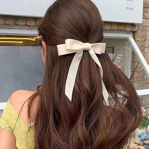 Ribbon Hair Bow Clips for Women and Girls - Black French Barrettes, Large Bowknot Hair Pins and Clips, 2 Pcs