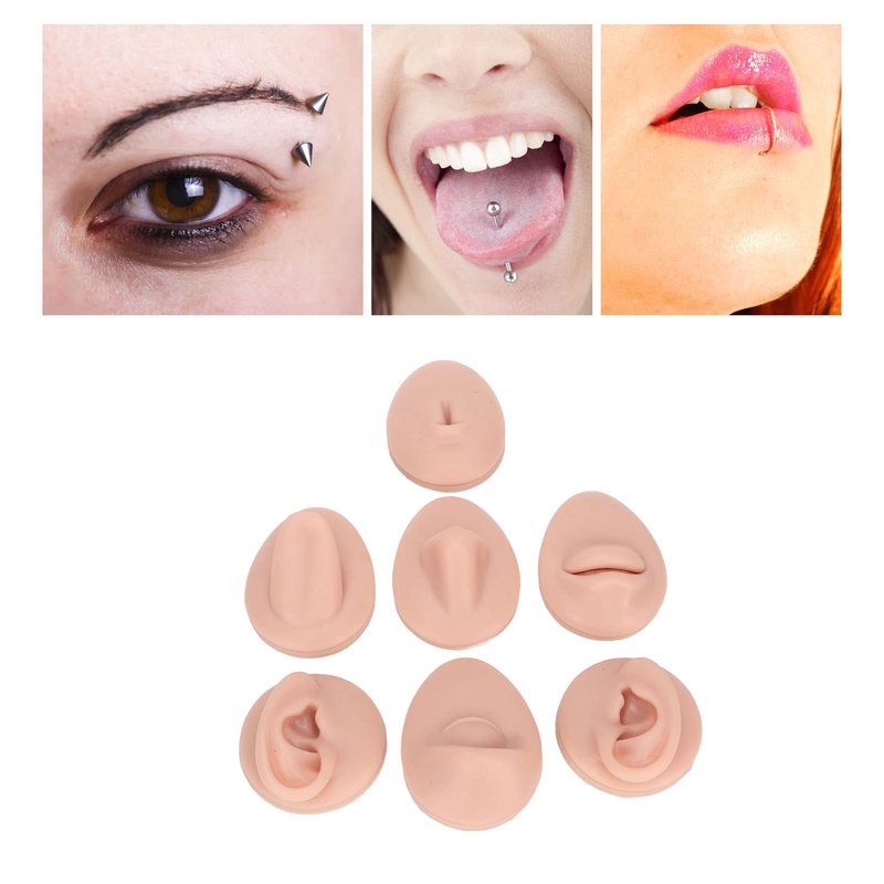 Ear Piercing Kit， Nose Tongue Model, 3D Flexible Simulation Ear Model Body Piercing Practice Model Silicone Nose Safety Pierce Tool for Novice (Medium Skin Color)