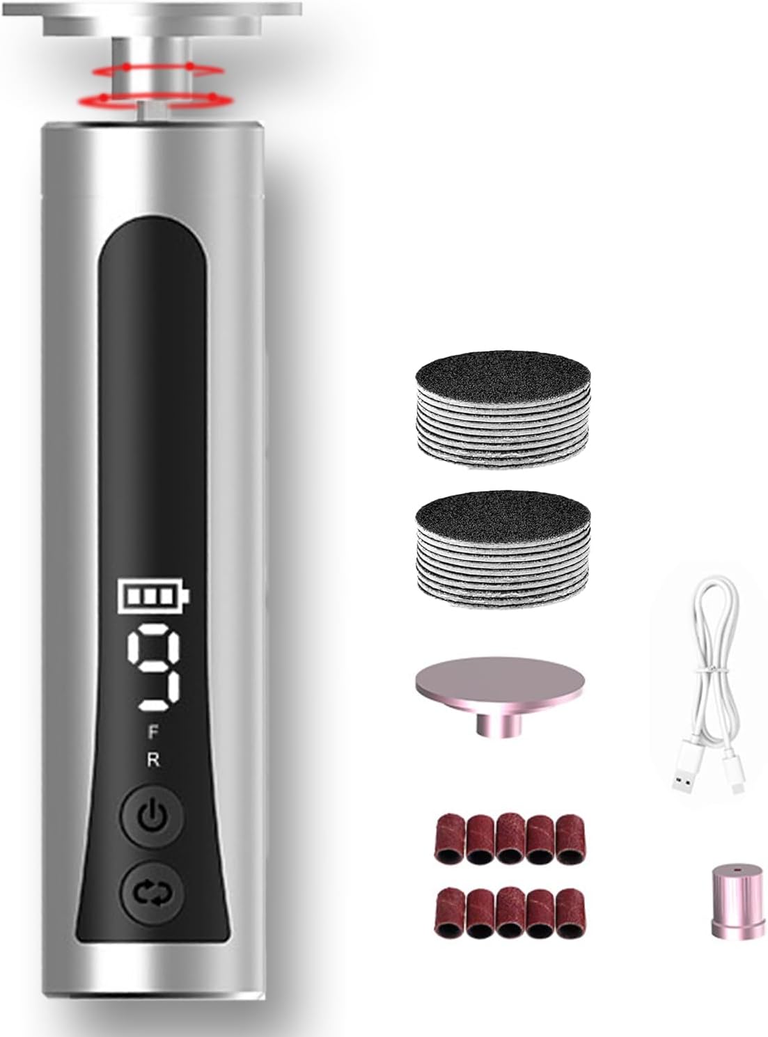 Electric Foot Callus Remover & Nail Drill - Cordless, 11000RPM, 9 Speeds, Digital Display, 10 Grinding Heads & 20 Sandpaper Discs