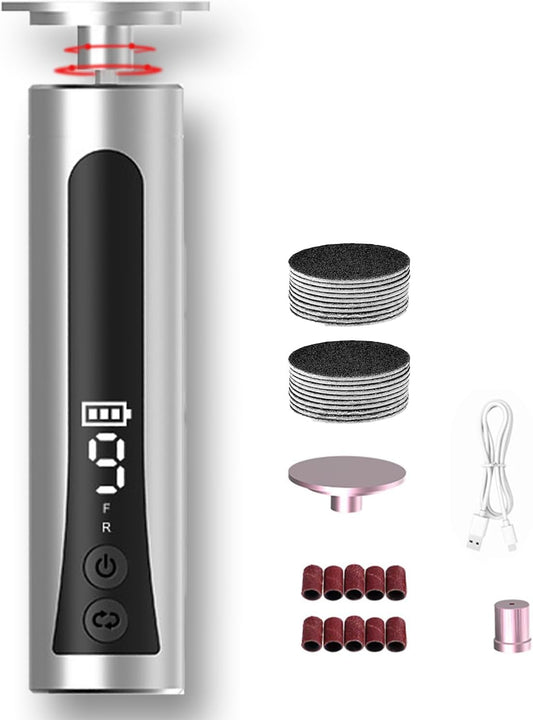 Electric Foot Callus Remover & Nail Drill - Cordless, 11000RPM, 9 Speeds, Digital Display, 10 Grinding Heads & 20 Sandpaper Discs