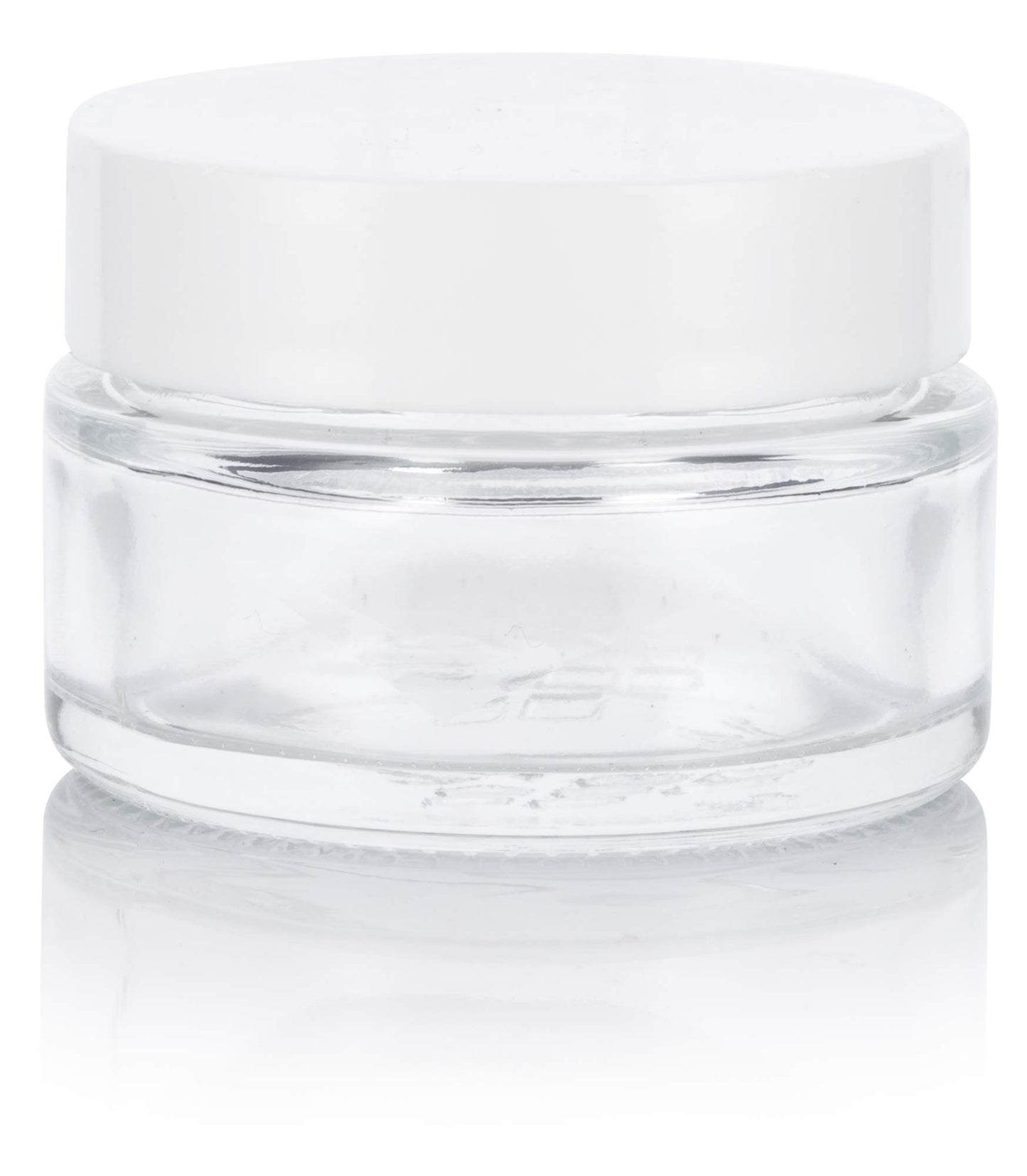 Clear Glass 0.50 oz / 15 ml Low Profile Thick Wall Balm Empty Jars (24 pack, White Smooth Foam Lined Lids)