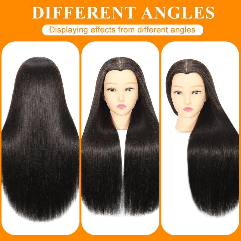 Mannequin Head with Hair 28“ Cosmetology Manikin Doll Head Mannequin Head for Braiding Hairstylists Cosmetology Students Practice Styling with Free Clamp (black)