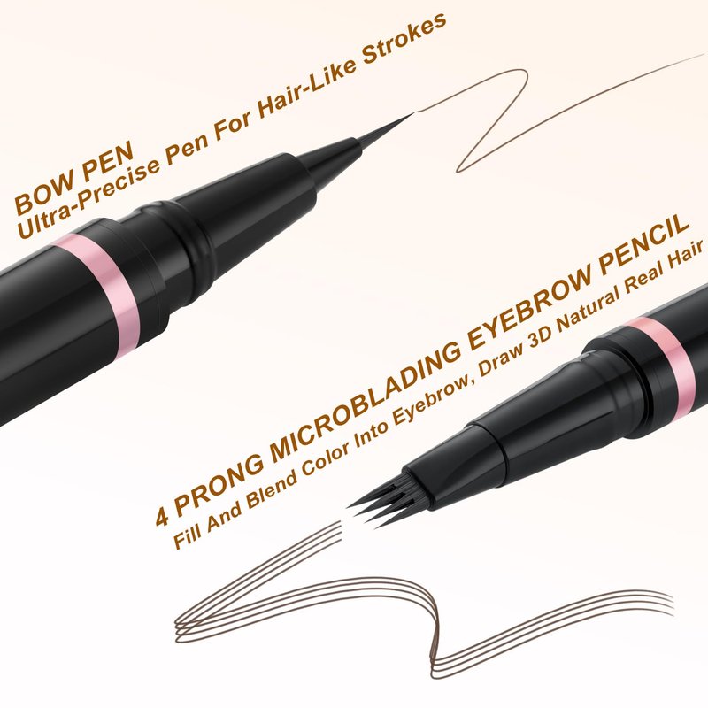 Eyebrow Pencil, 2-in-1 Waterproof Eyebrow Pen with 4 Tip Brow Pen and Ultra-Precise Brow Pencil, with Dual-ended Eyebrow Brush, Eyebrow Makeup for Natural Looking Eyebrows - Dark Brown