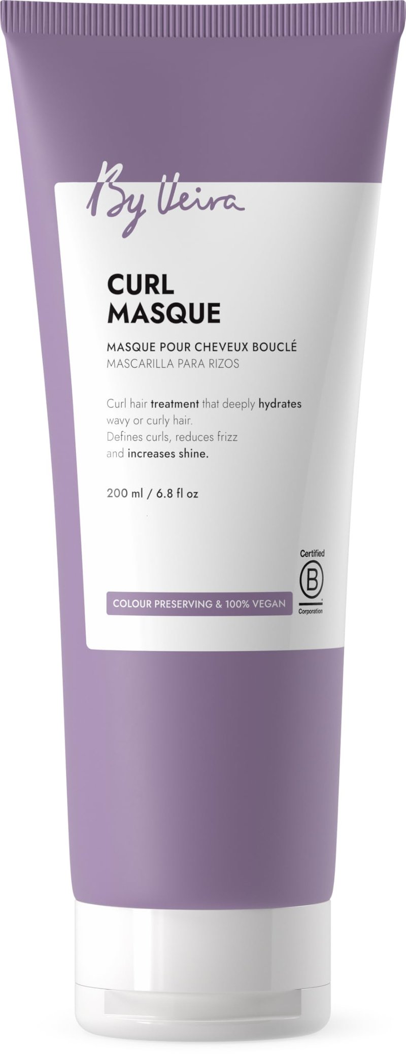 By Veira, Curl Hair Mask 6.8 Fl Oz, Gently Cleanses & Defines Curly Wavy Hair, Reduces frizz & Increases shine, Color preserving, 100% vegan & Sulfate/Silicone free