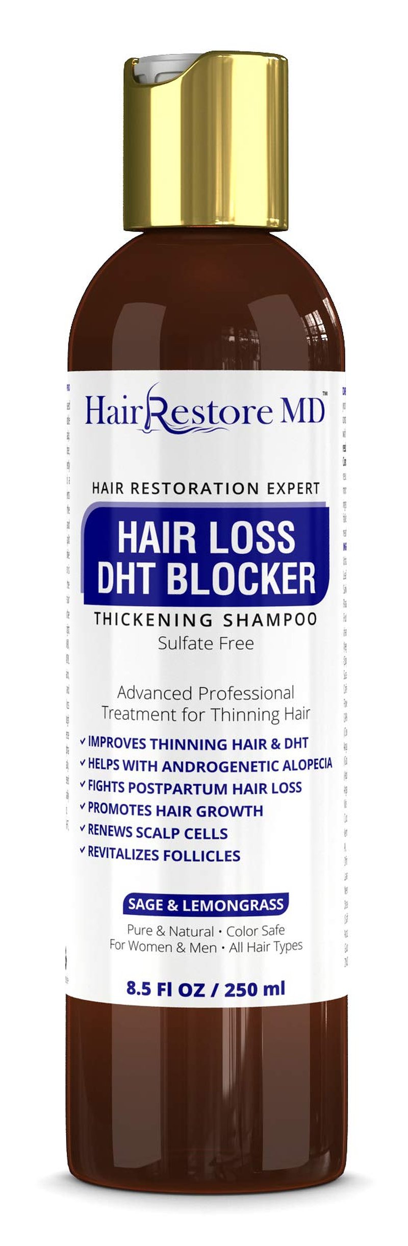 Hair Loss DHT Blocker Shampoo with Sage & Lemongrass, Biotin Volumizing Caffeine Shampoo for Hair Regrowth and Thickness, Sulfate-Free for Men & Women