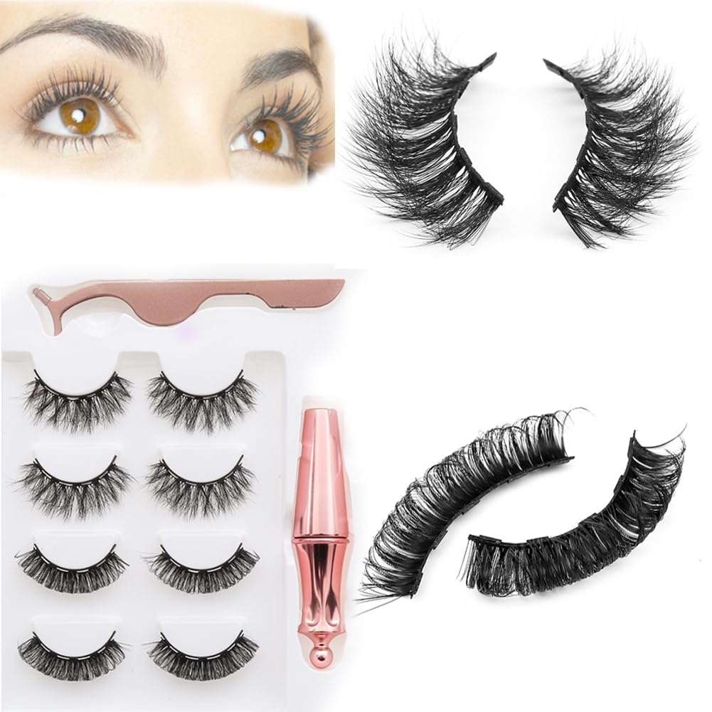 Magnetic Eyelashes Extensions 4Pairs 2Styles Extension Eyelashes Kit,Eyelashes Magnetic Eyelashes With Eyeliner and Tweezer, Natural Look Reusable Magnetic Eyelashes Extensions