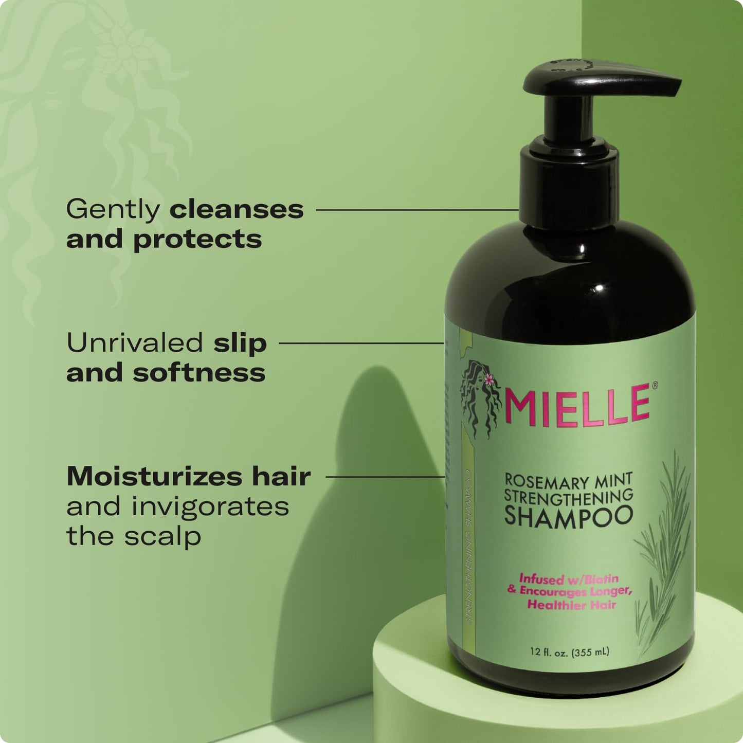 Mielle Organics Rosemary Mint Biotin Shampoo - Strengthens & Moisturizes Hair | 12 oz
