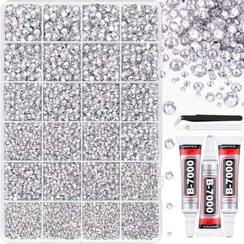 30000Pcs Resin Rhinestones for Bedazzling, Silver Clear Flatback Gems for Diamond Art, Crystal Bedazzler Kit with 3Pcs 10ml B7000 Jewelry Glue for Nail Art Crafting Clothing Book Makeup