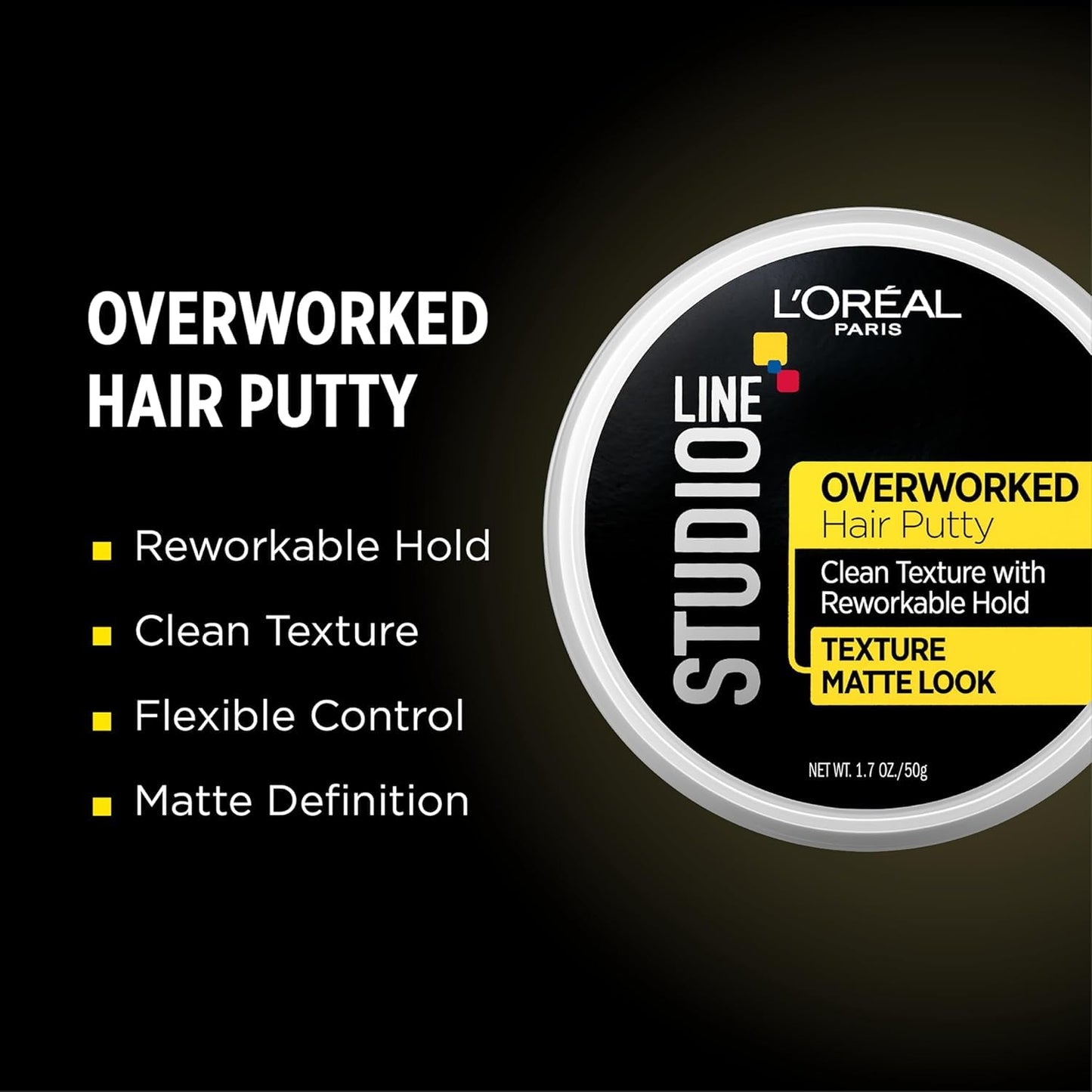 L'Oreal Paris Studio Line Overworked Hair Putty, 1.7 Ounce (Pack of 5)