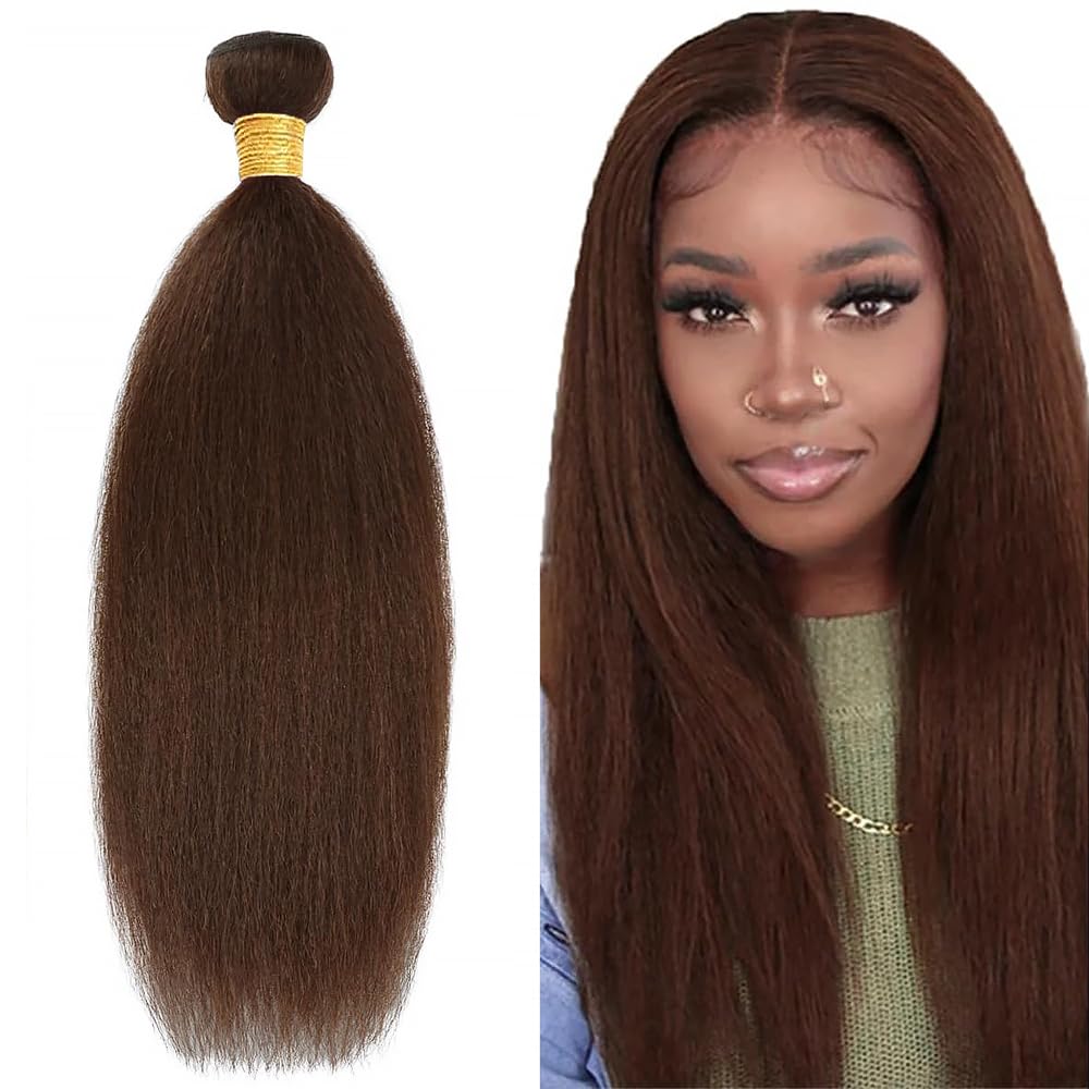 Yaki Straight Human Hair Bundles 26 Inch Kinky Straight Single Bundle #4 Chocolate Brown Human Hair Unprocessed Native Virgin Hair 100g Total 1 Extension Wet and Wavy Human Hair Extensions for Women