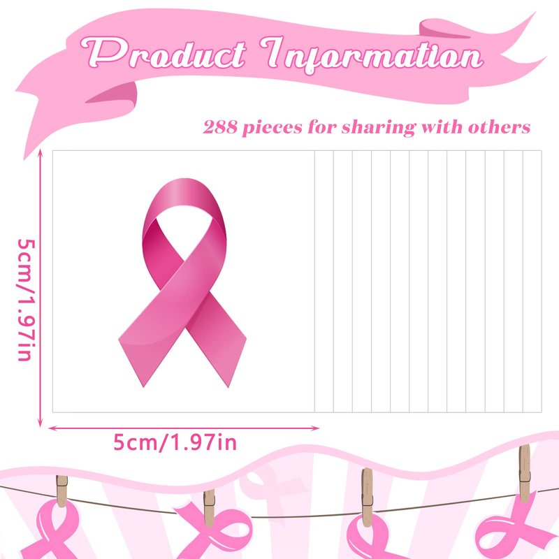 288 Pieces Pink Ribbon Temporary Tattoos Breast Cancer Awareness Tattoo Breast Cancer Stickers Temporary Stickers Pink Ribbon Face Decorations for Party