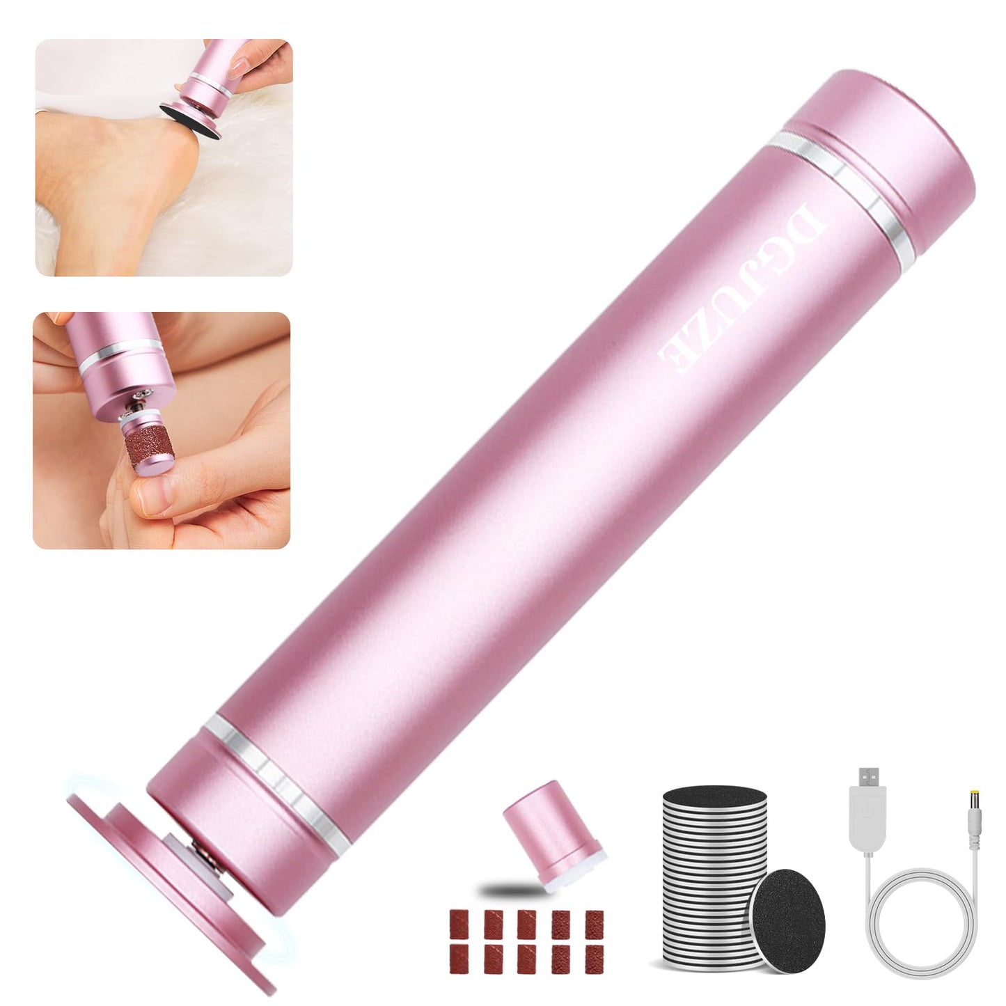 DGJUZE 2in1 Rechargeable Electric Callus Remover for Feet,2600mAh Battery Foot & Toenail Grinder for Dead Skin,Portable Cordless USB Foot File Kit with 60pcs Sandpaper Discs