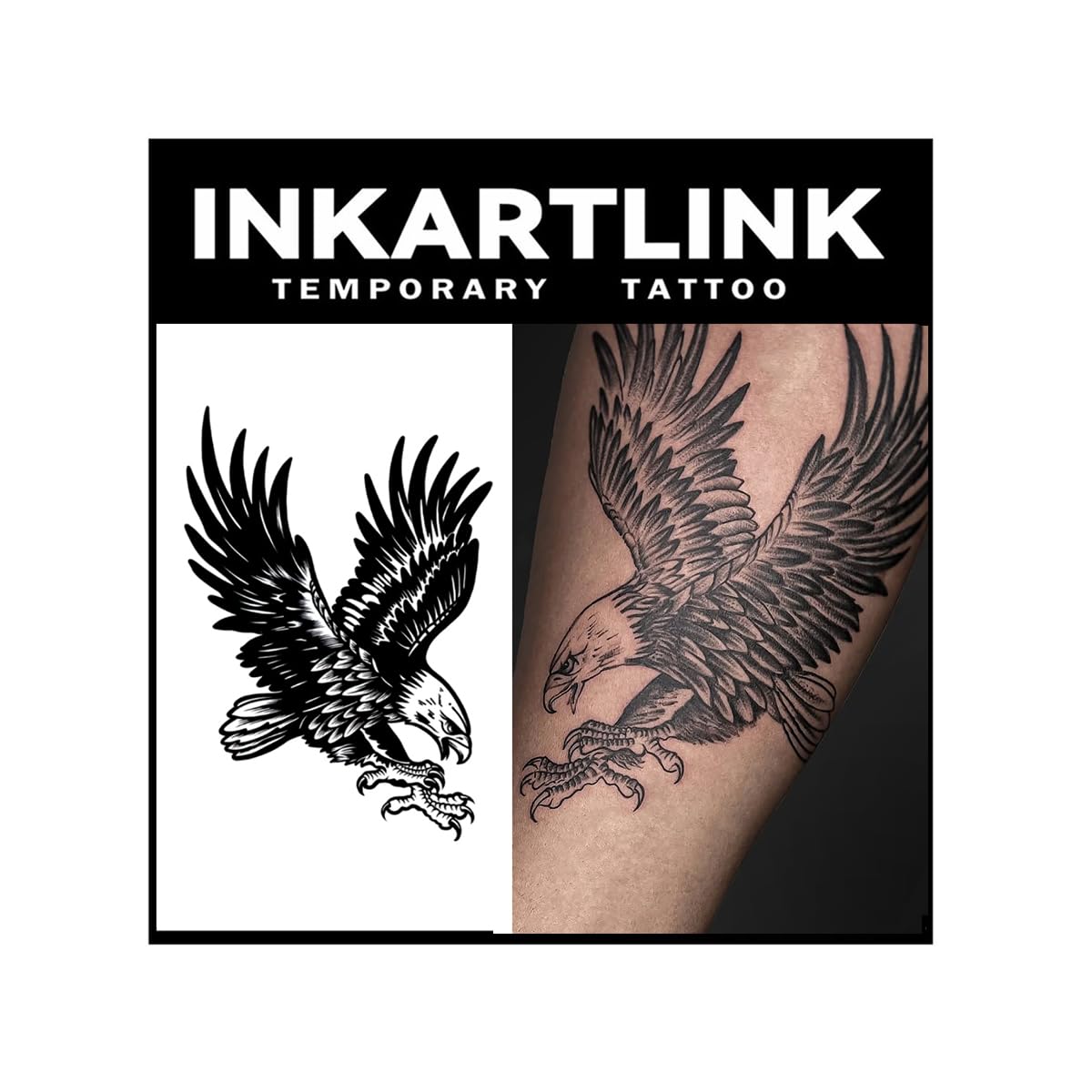 INKARTLINK Tattoo Tech,2 Sheets Extra-Large Semi Permanent Tattoo,Adult Art Design Temporary Tattoos, Lasts 1-2 Weeks, Waterproof, Realistic Look, No Adhesive, No Reflection (Eagle Design)