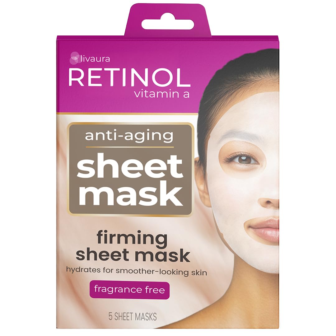 LIVAURA Retinol Anti-Aging Sheet Mask – Hydrating Collagen Face Masks, Sheet Masks for Skin Care, Moisturizing Facial Mask Pack for Women, Sensitive & Dry Skin, Hydrating Face Mask
