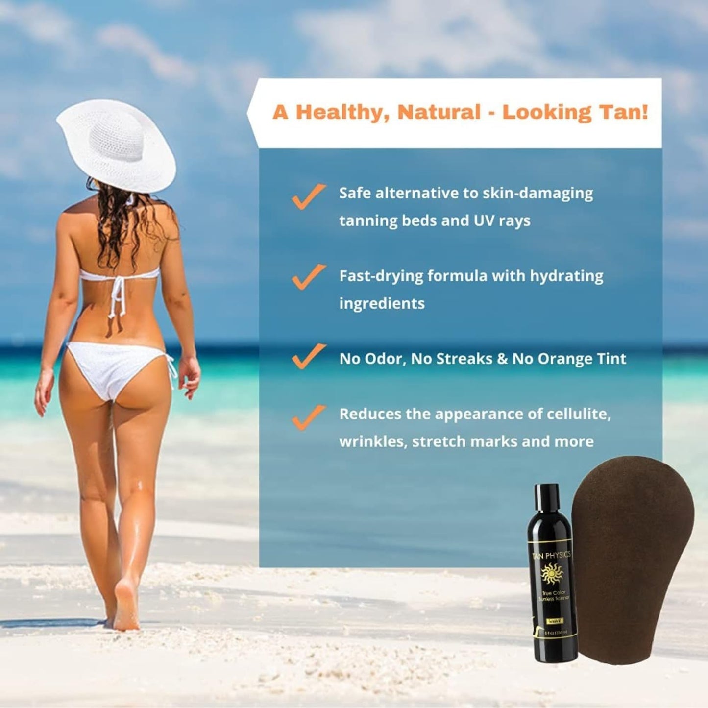 Tan Physics True Color Sunless Tanner, Exfoliator & Tan Extender 8oz with Tanning Mitt – Self-Tanning Lotion – Streak-Free, Natural Glow – Long-Lasting, Fast-Absorbing Formula