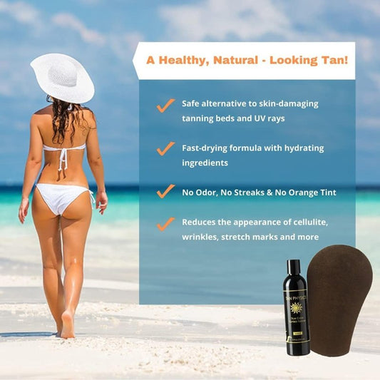 Tan Physics True Color Sunless Tanner, Exfoliator & Tan Extender 8oz with Tanning Mitt – Self-Tanning Lotion – Streak-Free, Natural Glow – Long-Lasting, Fast-Absorbing Formula