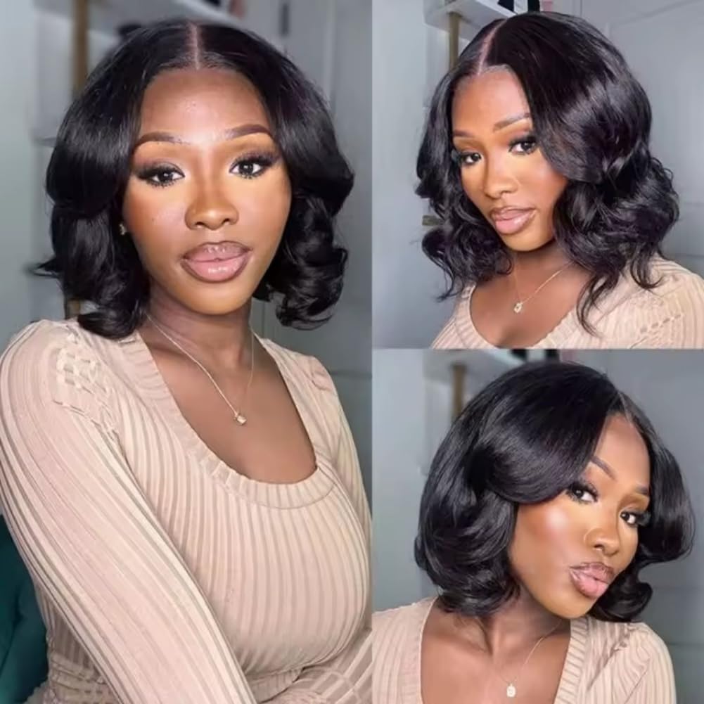 LUMIERE Clip In Hair Extensions Real Human Hair - 8 Inch Glueless Body Wave Hair Extensions Clip Ins 110g Grade 10A Brazilian Remy Hair 8Pcs With 20Clips Bob Hair Thick and Soft Natural Black