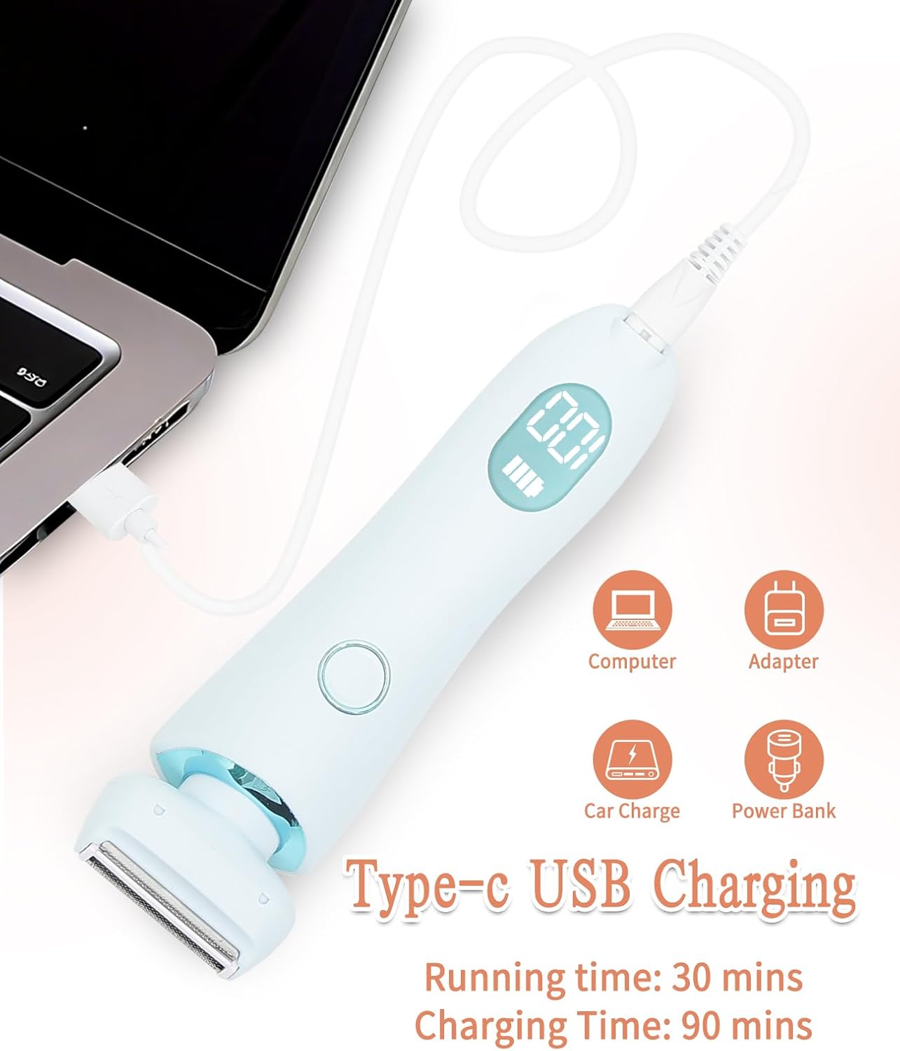 Bikini Trimmer for Women - Dual Head IPX7 Waterproof Electric Razor | Painless Cordless Shaver for Pubic Hair, Face & Legs (Blue)