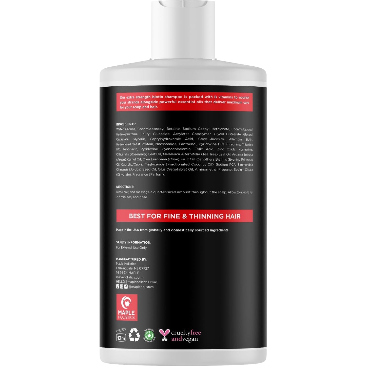 Ultra Biotin Shampoo for Thinning Hair - Extra Strength Volumizing Formula with B Vitamins & Rosemary Oil | Sulfate-Free Care