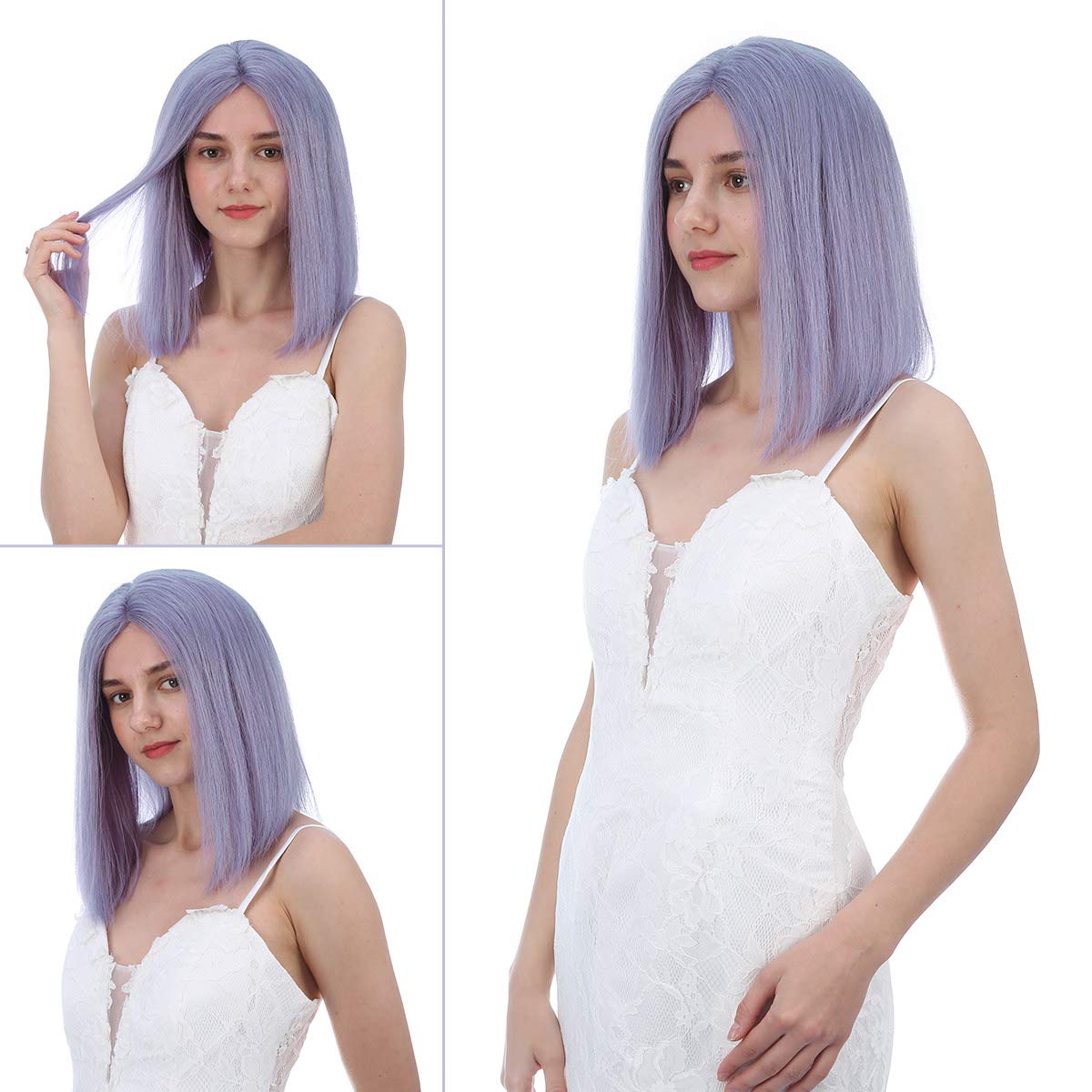 Lace Front Bob Wigs Human Hair Colored Straight Hair Lace Closure Wigs 150% Density Natural Pre Plucked Hairline with Baby Hair Bleached Knots 14 Inch (Violet)