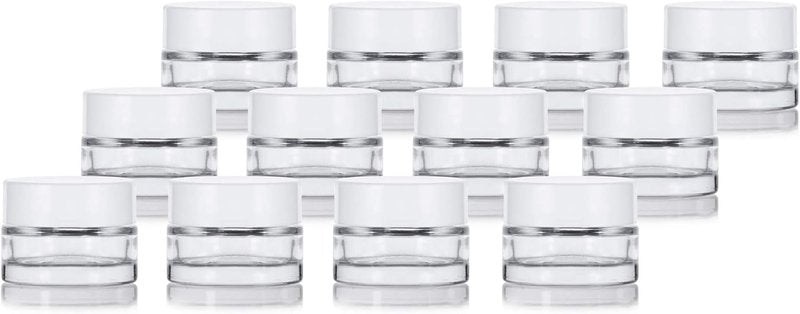 Clear Glass Balm Jars - 0.25 Oz Thick Wall with Foam Lined Lids | 12 Pack