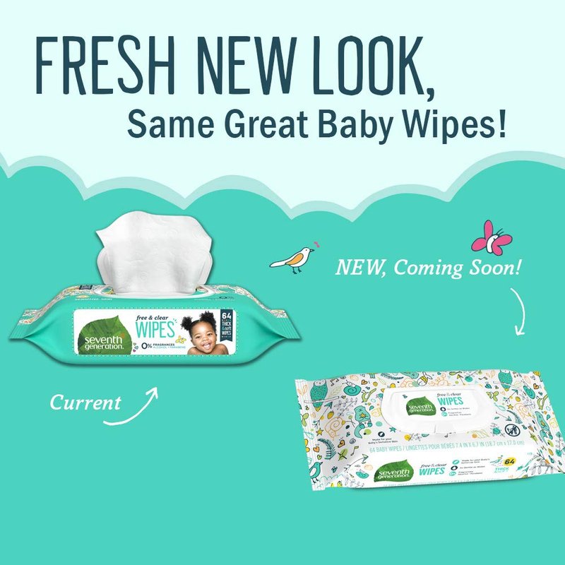 Seventh Generation Baby Wipes, Free & Clear with Flip Top Dispenser, 64 count