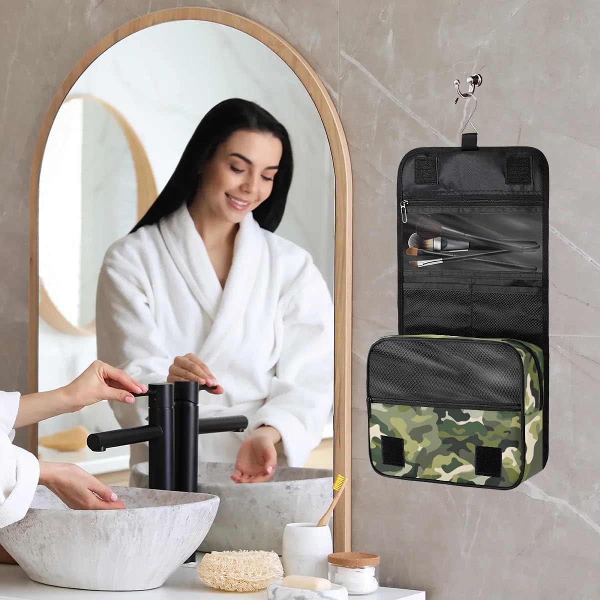 PATTERNFUL Camouflage Hanging Travel Toiletry Bag for Kids, Women Cosmetic Organizer Makeup Bag Pouch Men Shaving Dopp Kit Shower Bag With Sturdy Hook