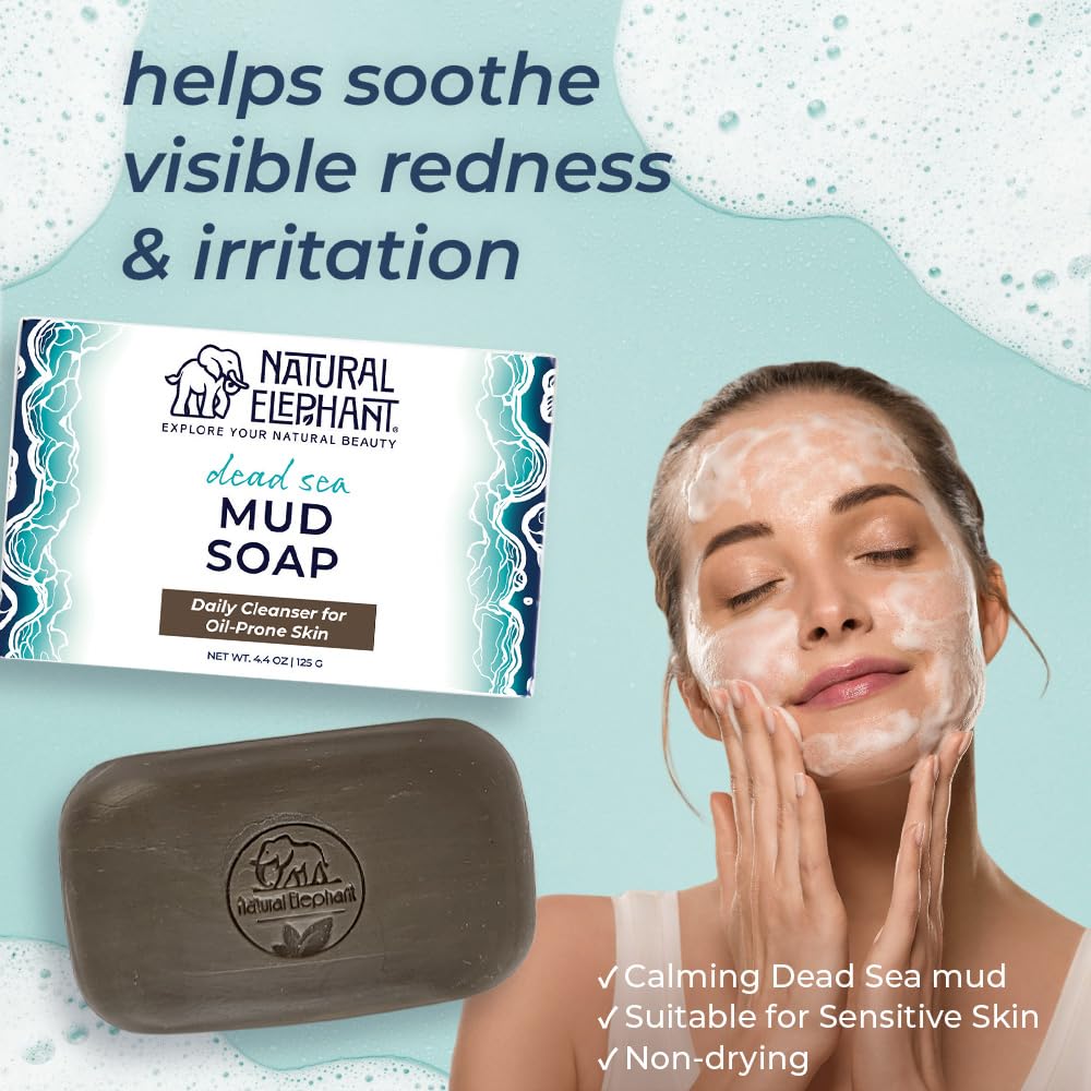 Natural Elephant Dead Sea Mud Soap Bar | Mineral-Rich Face & Body Cleanser with Natural Dead Sea Minerals | 4.4 oz (125 g) Pack of 5