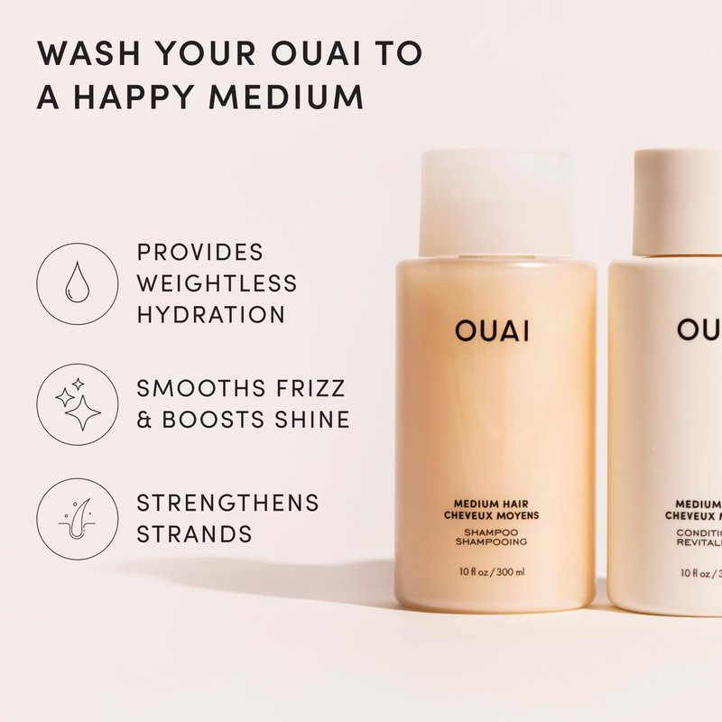 OUAI Medium Hair Shampoo & Conditioner Set, Travel Size - Hydrating Shampoo & Conditioner - With Coconut Oil, Babassu, Kumquat Extract & Keratin - Sulfate, Paraben & Phthalate Free (3 Oz)