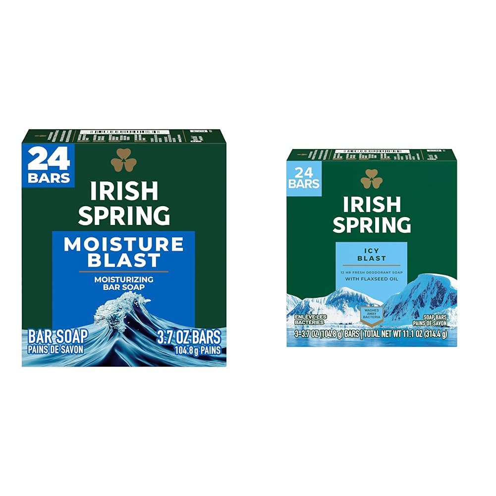 Irish Spring Bar Soap for Men - Moisture Blast, Fresh Scent | 3.7 Oz, 24 Pack