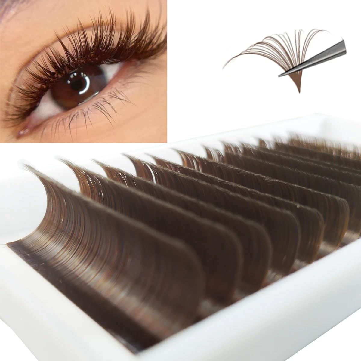 CoMango Dark Brown Easy fan Eyelash Extension Colored Lash Extensions C Curl Easy fan Lashes 8-14mm Mixed Lash Tray Volume Lash Extensions Self Fanning Colored Eyelash Extensions(Brown,0.07-C-8-14MM)