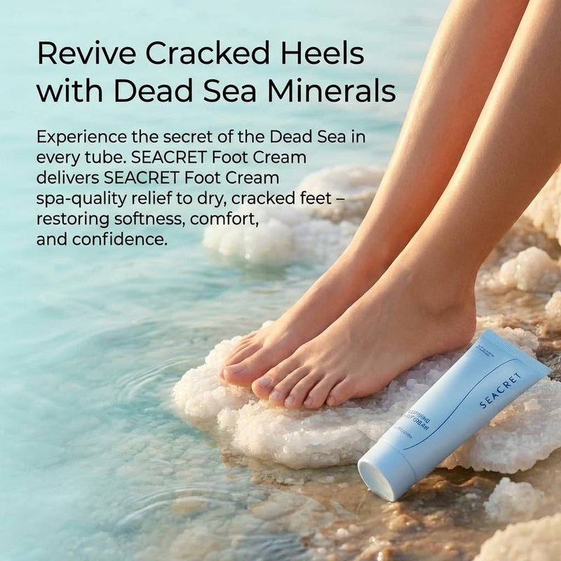 SEACRET Dead Sea Foot Cream - Deep Moisture Heel Repair with Tea Tree Oil, Shea & Cocoa Butter, Rapid Absorption Formula for Dry, Cracked Skin, Hypoallergenic, Paraben-Free & Vegan, 3.4 Fl Oz / 100 ml