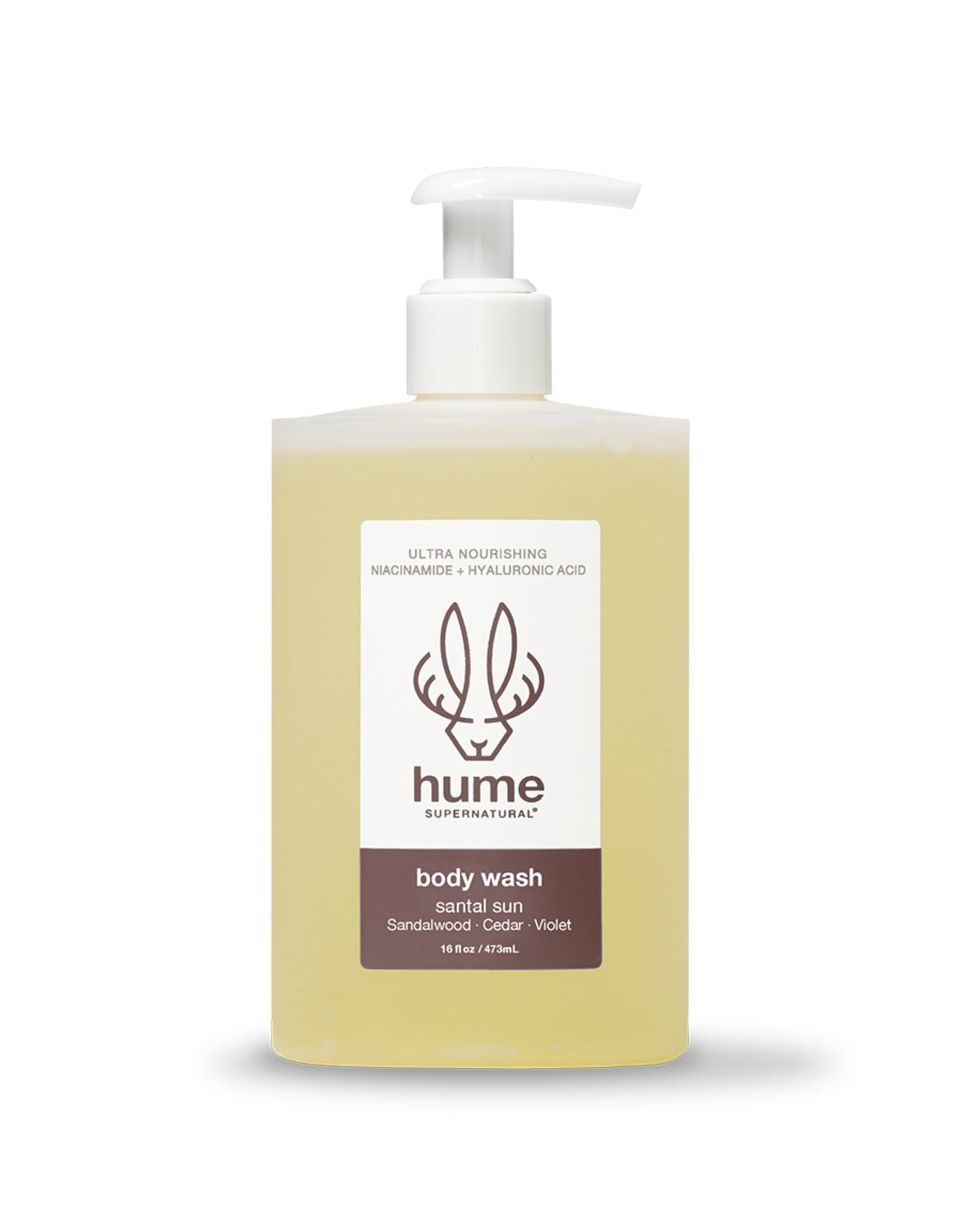 HUME SUPERNATURAL Ultra Nourishing Body Wash, Santal Sun, 16 fl. oz. - Cleanse, nourish and replenish skin with Niacinamide, Hyaluronic Acid, and Prebiotics. Free from Sulfates, Parabens, Phthalates