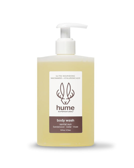 HUME SUPERNATURAL Ultra Nourishing Body Wash, Santal Sun, 16 fl. oz. - Cleanse, nourish and replenish skin with Niacinamide, Hyaluronic Acid, and Prebiotics. Free from Sulfates, Parabens, Phthalates