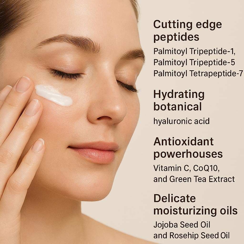 Hope Ridge Naturals Green Tea Renewal Eye Cream, Antioxidant Peptide Complex, 1 oz / 30 ml with Vitamin C, CoQ10, Botanical Hyaluronic Acid