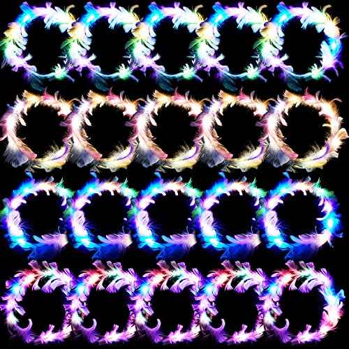 Taiyin 20 Pieces LED Feather Crown Headband Colorful Light up Headband Luminous Flower Crowns for Women Hair Accessories for Halloween, Birthdays, Christmas, Role Playing Party Gift (Colorful)