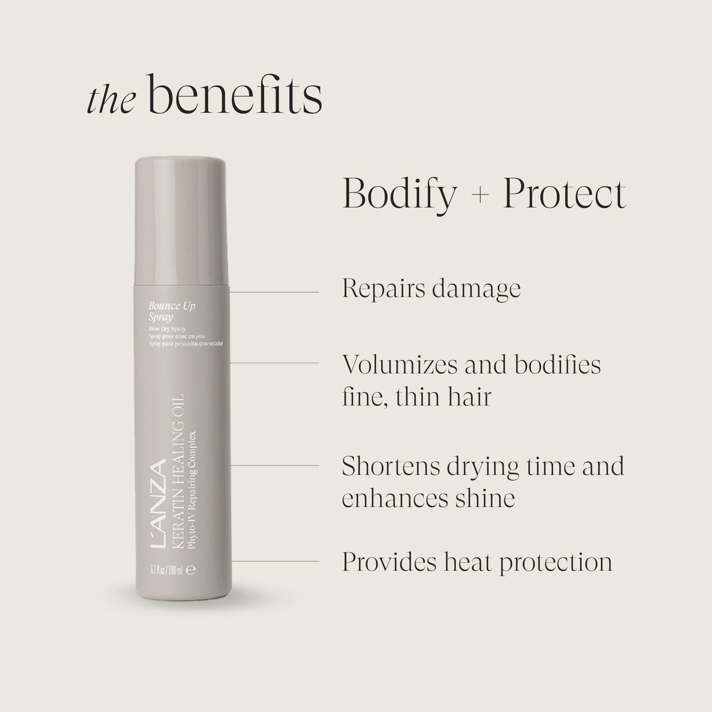L'ANZA Keratin Healing Oil Bounce Up Hair Spray, Boosts Volume and Shine, With a Weightless Formula, For an Extra Push of Plump, Body & Bounce (6.1 Fl Oz)